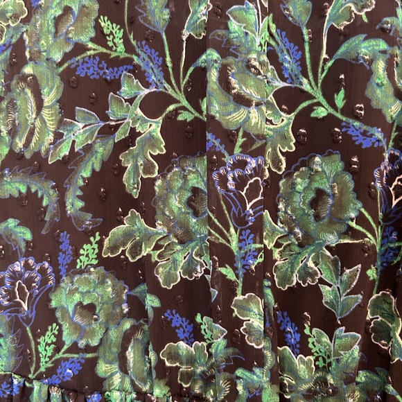 Torrid Size 1 Maxi Chiffon Clip Dot Pleated Black Dress with Green & Navy Floral - Picture 5 of 7